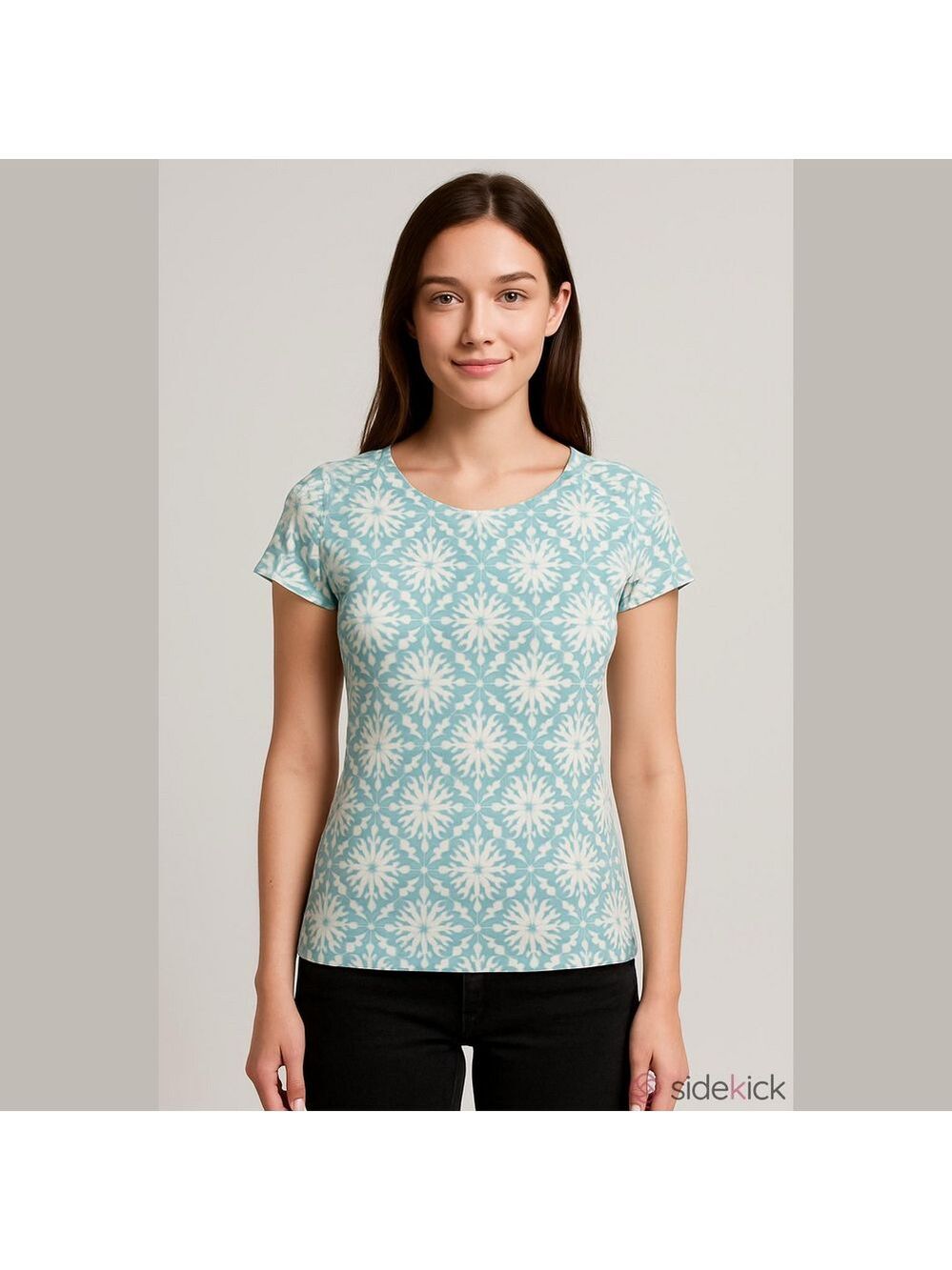 Madison Women's Teal and White Patterned Tee